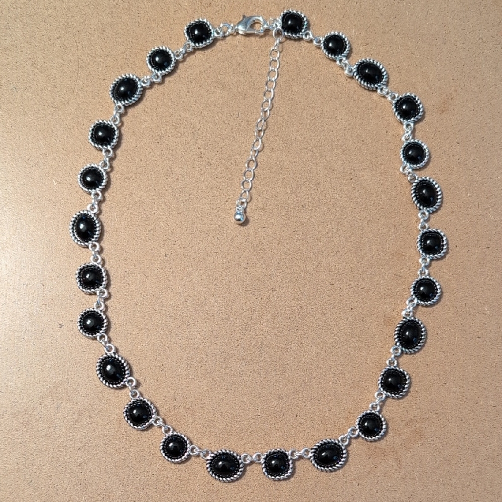 Kohl's Silver-Tone Black Stone Choker Necklace